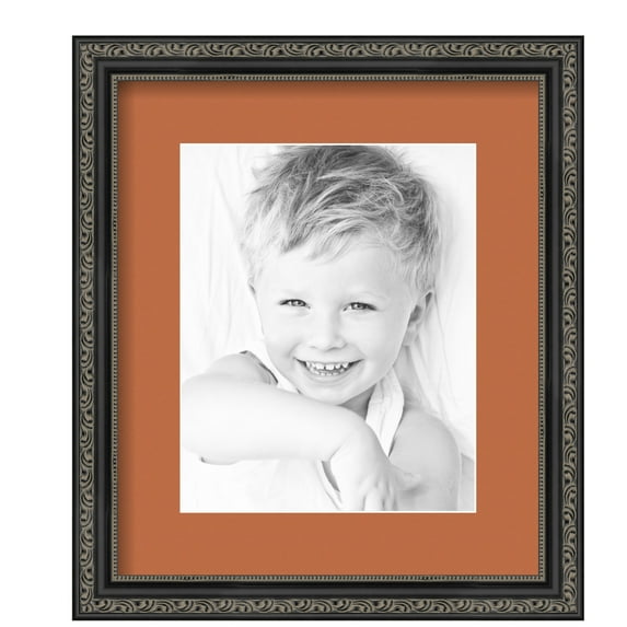 ArtToFrames 12x14" Matted Picture Frame with 8x10" Single Mat Photo Opening Framed in 1.25" Antique Black and 2" Red Orange Mat (FWM-5106-12x14)