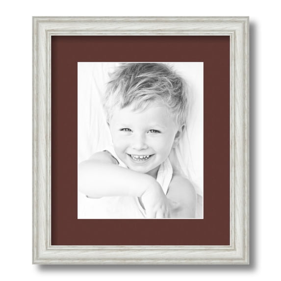 ArtToFrames 12x14 Matted Picture Frame with 8x10 Single Mat Photo Opening Framed in 1.25 Off White Wash on Ash and 2 Maroon Mat (FWM-4098-12x14)