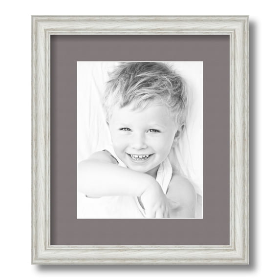 ArtToFrames 12x14" Matted Picture Frame with 8x10" Single Mat Photo Opening Framed in 1.25" Off White Wash on Ash and 2" Pewter Mat (FWM-4098-12x14)