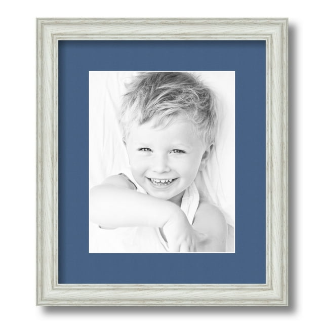 ArtToFrames 12x14" Matted Picture Frame with 8x10" Single Mat Photo Opening Framed in 1.25" Off White Wash on Ash and 2" Royal Mat (FWM-4098-12x14)