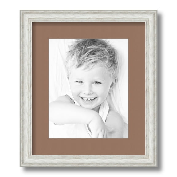 ArtToFrames 12x14" Matted Picture Frame with 8x10" Single Mat Photo Opening Framed in 1.25" Off White Wash on Ash and 2" Sandpiper Mat (FWM-4098-12x14)