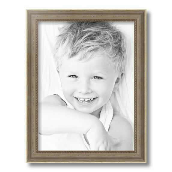 ArtToFrames 12x16 Inch Aged White Gold Picture Frame, This Silver Wood Poster Frame is Great for Your Art or Photos, Comes with Regular Glass (2036)