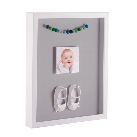 ArtToFrames 12x16 Inch Shadow Box Picture Frame, with a Satin White 1 Wide Shadowbox frame and TV Grey Mat Backing (4655)
