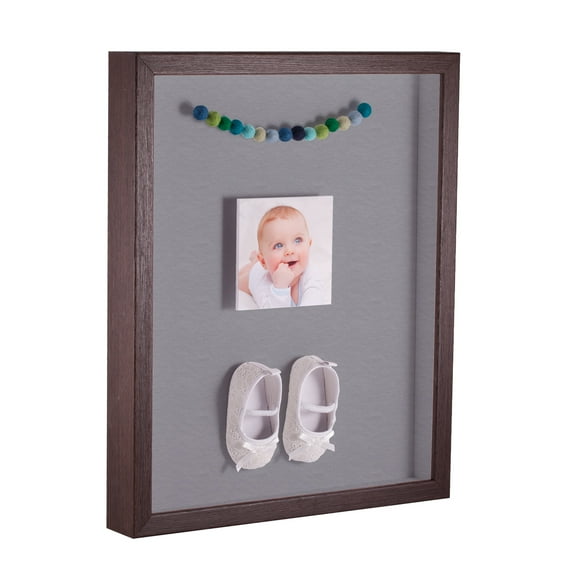 ArtToFrames 12x16 Inch Shadow Box Picture Frame, with a Verlinga Brown 1 Wide Shadowbox frame and Silver Mat Backing (4656)
