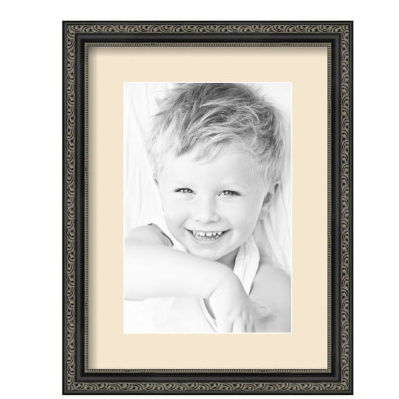 ArtToFrames 12x16" Matted Picture Frame with 8x12" Single Mat Photo Opening Framed in 1.25" Antique Black and 2" Alabaster Mat (FWM-5106-12x16)