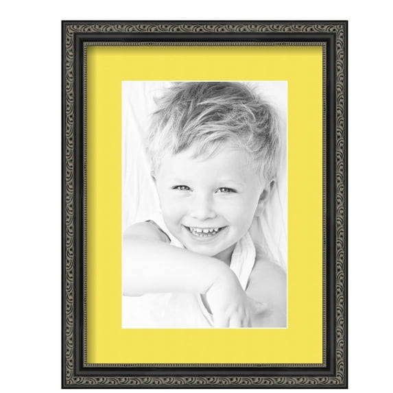 ArtToFrames 12x16" Matted Picture Frame with 8x12" Single Mat Photo Opening Framed in 1.25" Antique Black and 2" Canary Mat (FWM-5106-12x16)