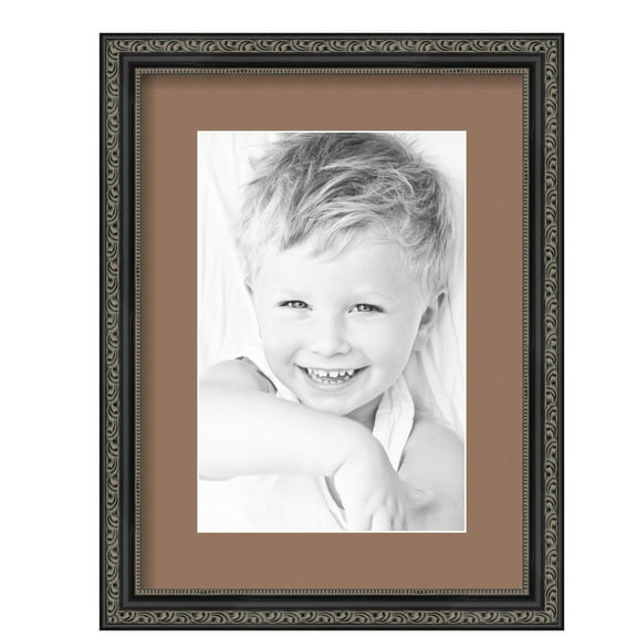 ArtToFrames 12x16" Matted Picture Frame with 8x12" Single Mat Photo Opening Framed in 1.25" Antique Black and 2" Sandpiper Mat (FWM-5106-12x16)
