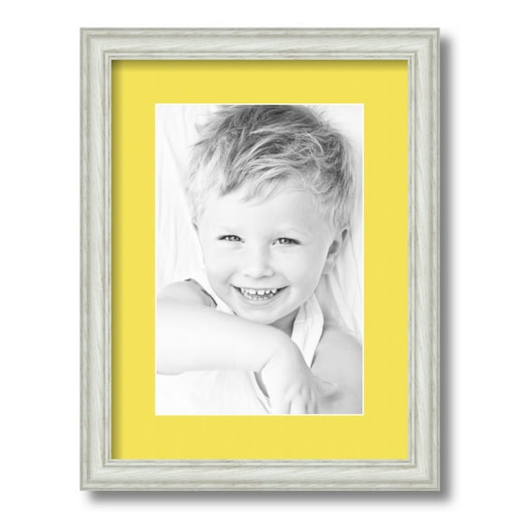 ArtToFrames 12x16" Matted Picture Frame with 8x12" Single Mat Photo Opening Framed in 1.25" Off White Wash on Ash and 2" Canary Mat (FWM-4098-12x16)