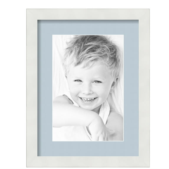 ArtToFrames 12x16" Matted Picture Frame with 8x12" Single Mat Photo Opening Framed in 1.25" Satin White Frame and 2" Baby Blue Mat (FWM-3966-12x16)