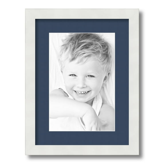 ArtToFrames 12x16 Matted Picture Frame with 8x12 Single Mat Photo Opening Framed in 1.25 Satin White Frame and 2 Midnight Blue Mat (FWM-3966-12x16)