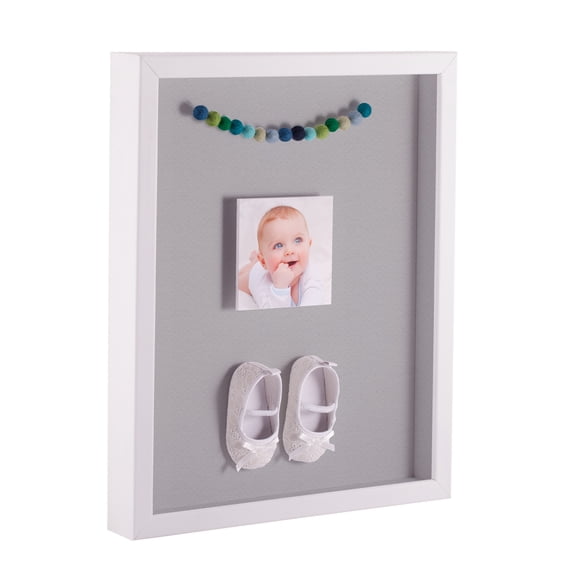 ArtToFrames 12x18 Inch Shadow Box Picture Frame, with a Satin White 1 Wide Shadowbox frame and TV Grey Mat Backing (4655)