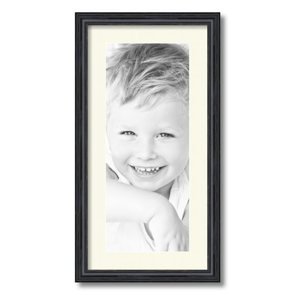 ArtToFrames 12x24 Matted Picture Frame with 8x20 Single Mat Photo Opening Framed in 1.25 Black Stain on Solid Red Oak and 2 Brilliant White Mat (FWM-4083-12x24)