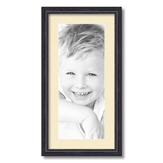 ArtToFrames 12x24 Matted Picture Frame with 8x20 Single Mat Photo Opening Framed in 1.25 Black Stain on Solid Red Oak and 2 Cream Mat (FWM-4083-12x24)