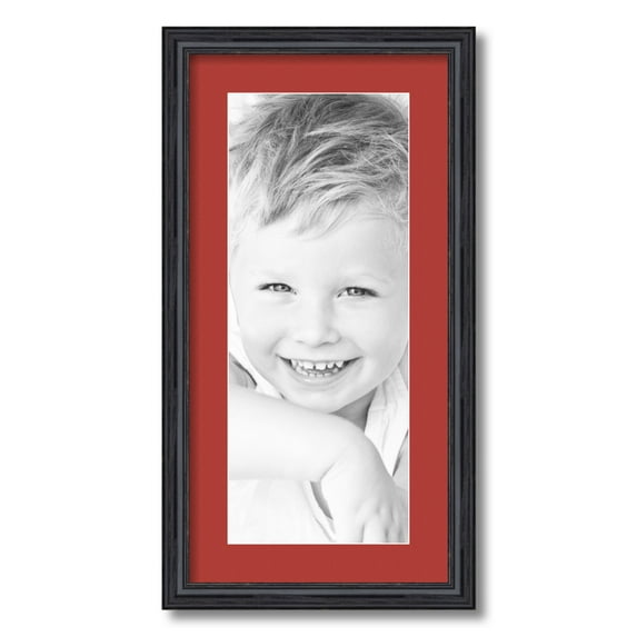 ArtToFrames 12x24 Matted Picture Frame with 8x20 Single Mat Photo Opening Framed in 1.25 Black Stain on Solid Red Oak and 2 Deep Red Mat (FWM-4083-12x24)