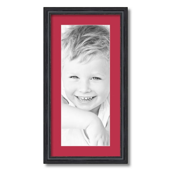 ArtToFrames 12x24 Matted Picture Frame with 8x20 Single Mat Photo Opening Framed in 1.25 Black Stain on Solid Red Oak and 2 Rouge Mat (FWM-4083-12x24)