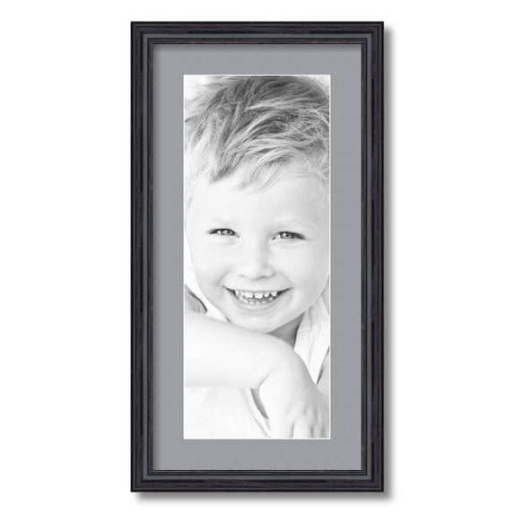 ArtToFrames 12x24 Matted Picture Frame with 8x20 Single Mat Photo Opening Framed in 1.25 Black Stain on Solid Red Oak and 2 Silver Mat (FWM-4083-12x24)