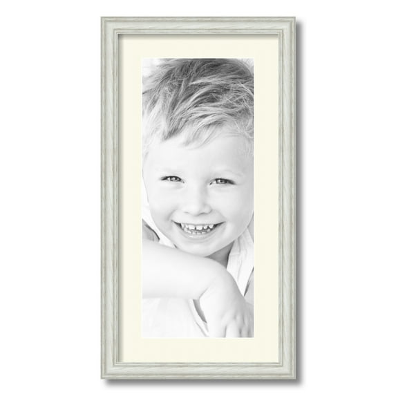 ArtToFrames 12x24 Matted Picture Frame with 8x20 Single Mat Photo Opening Framed in 1.25 Off White Wash on Ash and 2 Brilliant White Mat (FWM-4098-12x24)