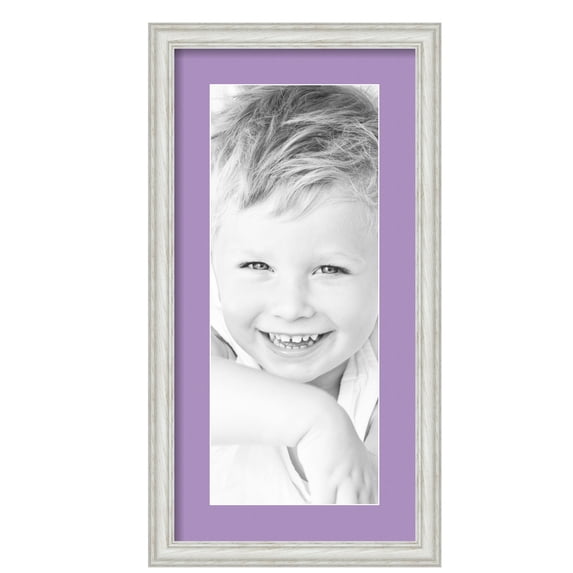 ArtToFrames 12x24" Matted Picture Frame with 8x20" Single Mat Photo Opening Framed in 1.25" Off White Wash on Ash and 2" Lavender Mist Mat (FWM-4098-12x24)