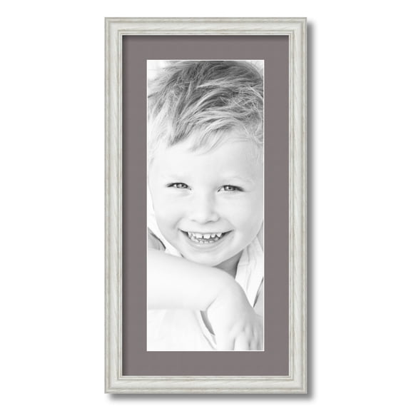 ArtToFrames 12x24" Matted Picture Frame with 8x20" Single Mat Photo Opening Framed in 1.25" Off White Wash on Ash and 2" Pewter Mat (FWM-4098-12x24)