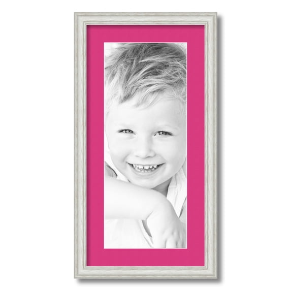 ArtToFrames 12x24 Matted Picture Frame with 8x20 Single Mat Photo Opening Framed in 1.25 Off White Wash on Ash and 2 Tulip Mat (FWM-4098-12x24)