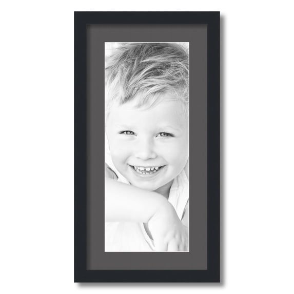 ArtToFrames 12x24" Matted Picture Frame with 8x20" Single Mat Photo Opening Framed in 1.25" Satin Black and 2" Charcoal Mat (FWM-3926-12x24)