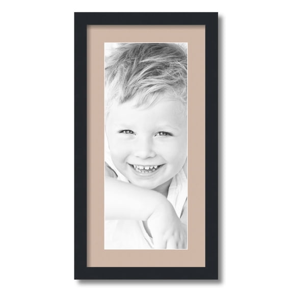 ArtToFrames 12x24 Matted Picture Frame with 8x20 Single Mat Photo Opening Framed in 1.25 Satin Black and 2 Grey Beige Mat (FWM-3926-12x24)