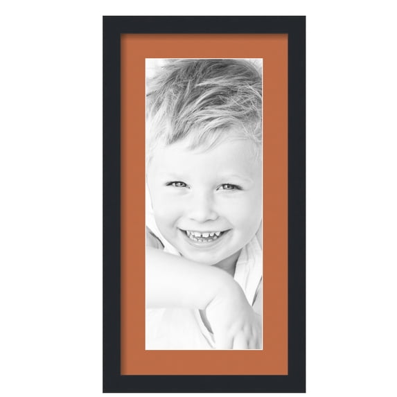 ArtToFrames 12x24" Matted Picture Frame with 8x20" Single Mat Photo Opening Framed in 1.25" Satin Black and 2" Red Orange Mat (FWM-3926-12x24)