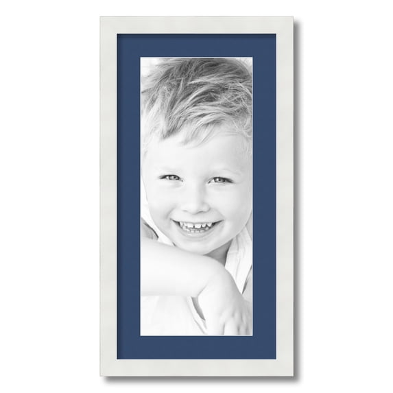 ArtToFrames 12x24 Matted Picture Frame with 8x20 Single Mat Photo Opening Framed in 1.25 Satin White Frame and 2 Delft Blue Mat (FWM-3966-12x24)
