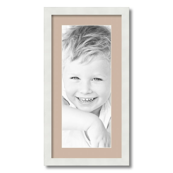 ArtToFrames 12x24 Matted Picture Frame with 8x20 Single Mat Photo Opening Framed in 1.25 Satin White Frame and 2 Grey Beige Mat (FWM-3966-12x24)