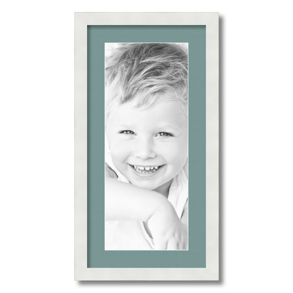 ArtToFrames 12x24 Matted Picture Frame with 8x20 Single Mat Photo Opening Framed in 1.25 Satin White Frame and 2 Nile Green Mat (FWM-3966-12x24)