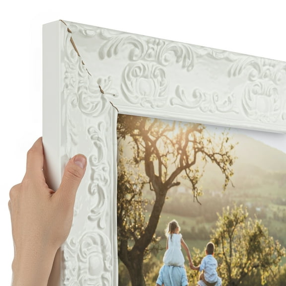 ArtToFrames 13" x 41" Avalon Pearl White Baroque Picture Frame, 13x41 inch White Wood Poster Frame (WOM-5266), Pack