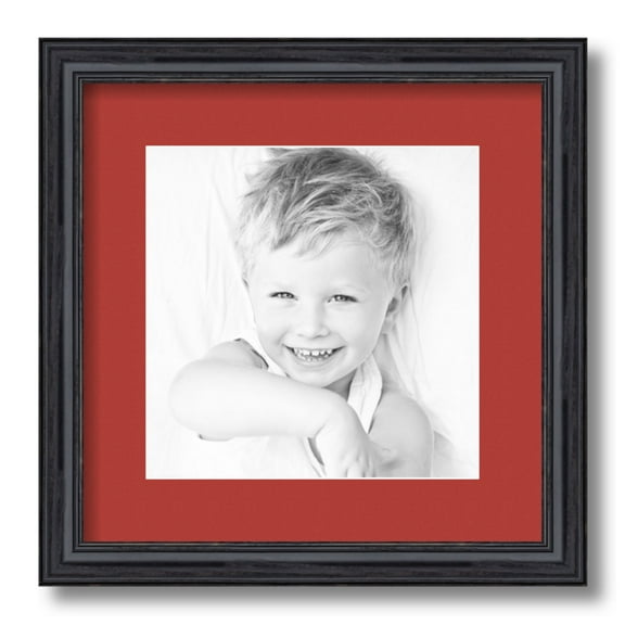 ArtToFrames 13x13 Matted Picture Frame with 9x9 Single Mat Photo Opening Framed in 1.25 Black Stain on Solid Red Oak and 2 Deep Red Mat (FWM-4083-13x13)