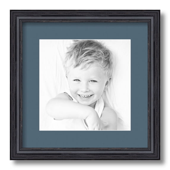 ArtToFrames 13x13" Matted Picture Frame with 9x9" Single Mat Photo Opening Framed in 1.25" Black Stain on Solid Red Oak and 2" Dutch Blue Mat (FWM-4083-13x13)