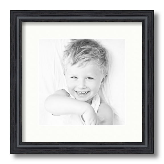 ArtToFrames 13x13 Matted Picture Frame with 9x9 Single Mat Photo Opening Framed in 1.25 Black Stain on Solid Red Oak and 2 Fabric White Mat (FWM-4083-13x13)