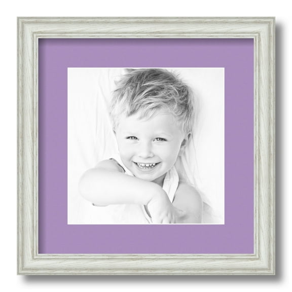ArtToFrames 13x13" Matted Picture Frame with 9x9" Single Mat Photo Opening Framed in 1.25" Off White Wash on Ash and 2" Lavender Mist Mat (FWM-4098-13x13)