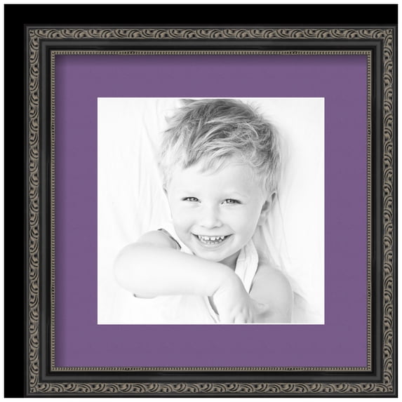 ArtToFrames 13x13" Matted Picture Frame with 9x9" Single Mat Photo Opening Framed in 1.25" Antique Black and 2" Grape Mat (FWM-5106-13x13)