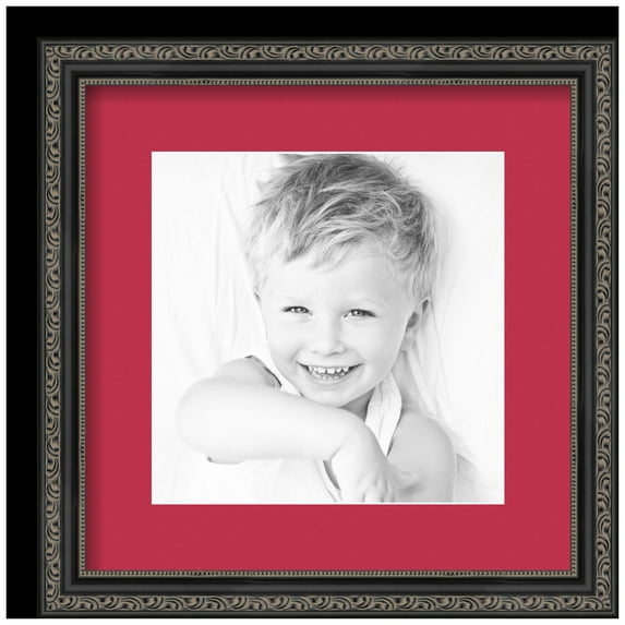 ArtToFrames 13x13" Matted Picture Frame with 9x9" Single Mat Photo Opening Framed in 1.25" Antique Black and 2" Rouge Mat (FWM-5106-13x13)