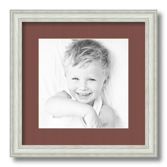 ArtToFrames 13x13" Matted Picture Frame with 9x9" Single Mat Photo Opening Framed in 1.25" Off White Wash on Ash and 2" Brique Mat (FWM-4098-13x13)