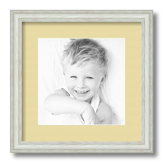 ArtToFrames 13x13 Matted Picture Frame with 9x9 Single Mat Photo Opening Framed in 1.25 Off White Wash on Ash and 2 Buttercup Mat (FWM-4098-13x13)