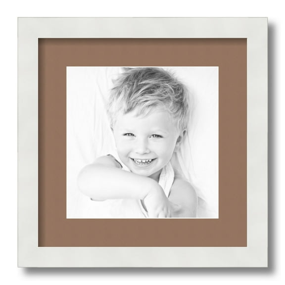 ArtToFrames 13x13 Matted Picture Frame with 9x9 Single Mat Photo Opening Framed in 1.25 Satin White Frame and 2 Sandpiper Mat (FWM-3966-13x13)