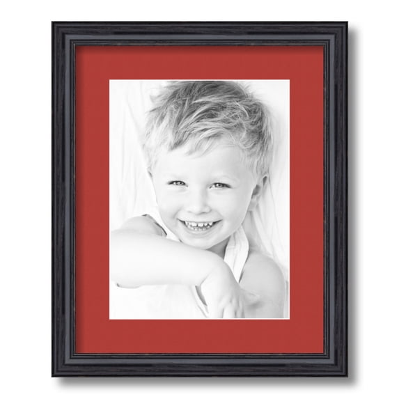 ArtToFrames 13x16 Matted Picture Frame with 9x12 Single Mat Photo Opening Framed in 1.25 Black Stain on Solid Red Oak and 2 Deep Red Mat (FWM-4083-13x16)