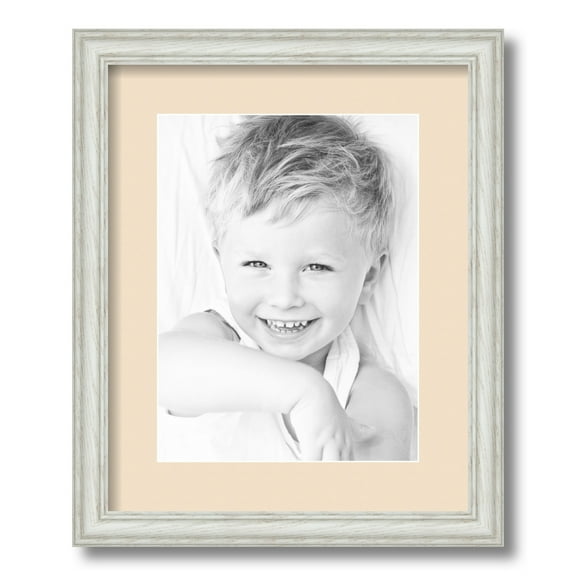 ArtToFrames 13x16" Matted Picture Frame with 9x12" Single Mat Photo Opening Framed in 1.25" Off White Wash on Ash and 2" French Creme Mat (FWM-4098-13x16)