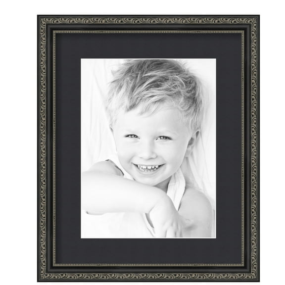 ArtToFrames 13x16" Matted Picture Frame with 9x12" Single Mat Photo Opening Framed in 1.25" Antique Black and 2" Black Mat (FWM-5106-13x16)