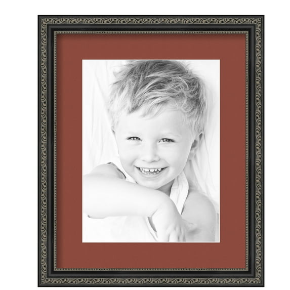 ArtToFrames 13x16" Matted Picture Frame with 9x12" Single Mat Photo Opening Framed in 1.25" Antique Black and 2" Cognac Mat (FWM-5106-13x16)