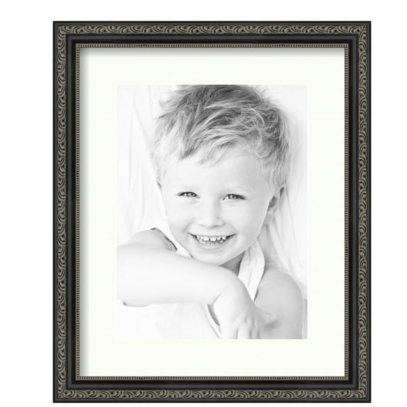 ArtToFrames 13x16" Matted Picture Frame with 9x12" Single Mat Photo Opening Framed in 1.25" Antique Black and 2" Porcelain Mat (FWM-5106-13x16)