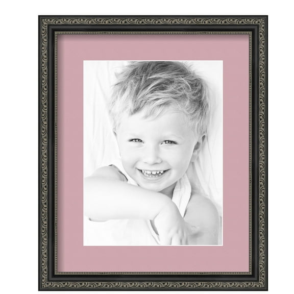 ArtToFrames 13x16" Matted Picture Frame with 9x12" Single Mat Photo Opening Framed in 1.25" Antique Black and 2" Seashell Mat (FWM-5106-13x16)