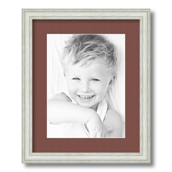 ArtToFrames 13x16" Matted Picture Frame with 9x12" Single Mat Photo Opening Framed in 1.25" Off White Wash on Ash and 2" Brique Mat (FWM-4098-13x16)