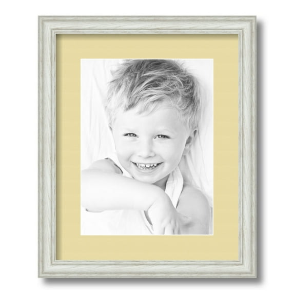 ArtToFrames 13x16 Matted Picture Frame with 9x12 Single Mat Photo Opening Framed in 1.25 Off White Wash on Ash and 2 Buttercup Mat (FWM-4098-13x16)