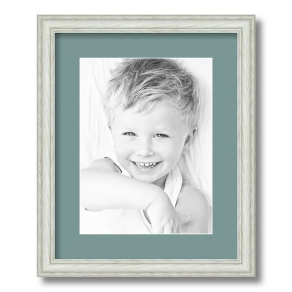 ArtToFrames 13x16" Matted Picture Frame with 9x12" Single Mat Photo Opening Framed in 1.25" Off White Wash on Ash and 2" Nile Green Mat (FWM-4098-13x16)