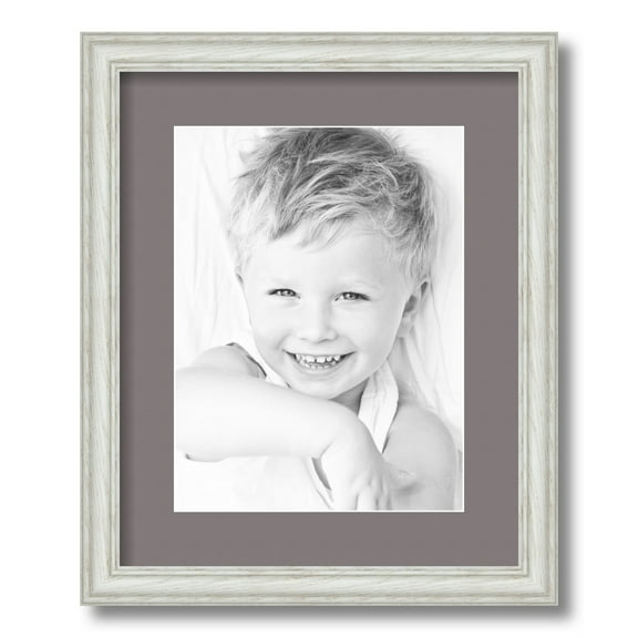 ArtToFrames 13x16" Matted Picture Frame with 9x12" Single Mat Photo Opening Framed in 1.25" Off White Wash on Ash and 2" Pewter Mat (FWM-4098-13x16)